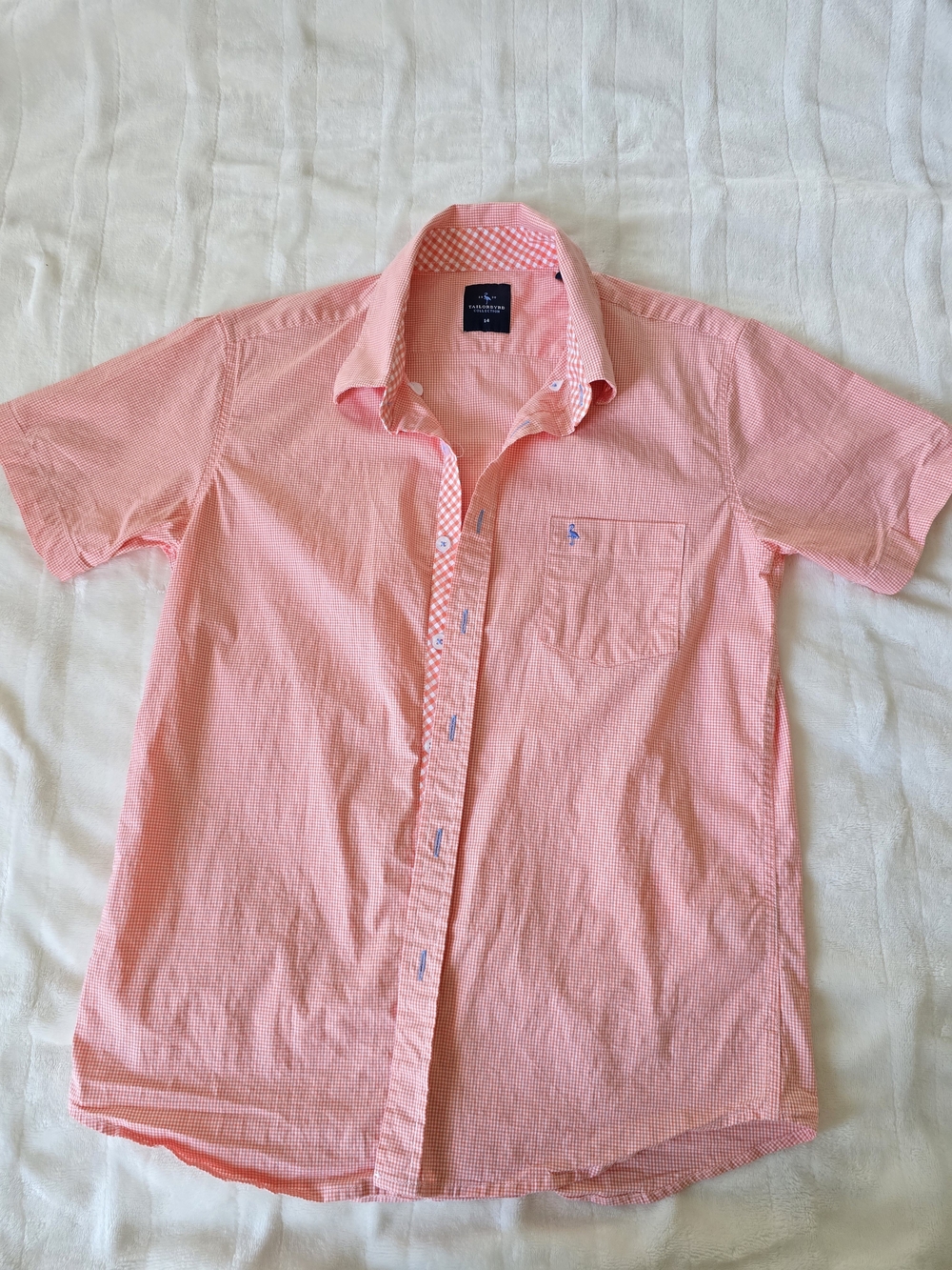 Tailorbyrd Boys Coral Short-Sleeve Button-Down Shirt. Size 14.